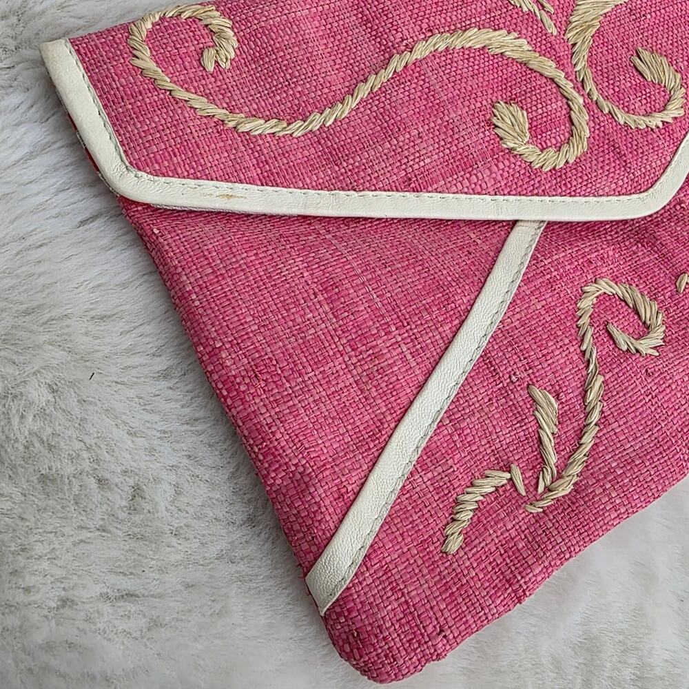 Scoop Beach Pink Cream Envelope Clutch Bag Embroidered Woven Detailed Handbag - Picture 6 of 8